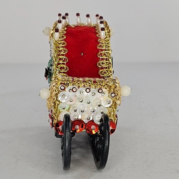 Vintage Push Pin Sled Sleigh Handmade Christmas Decor Holly Red White - Picture 3 of 7
